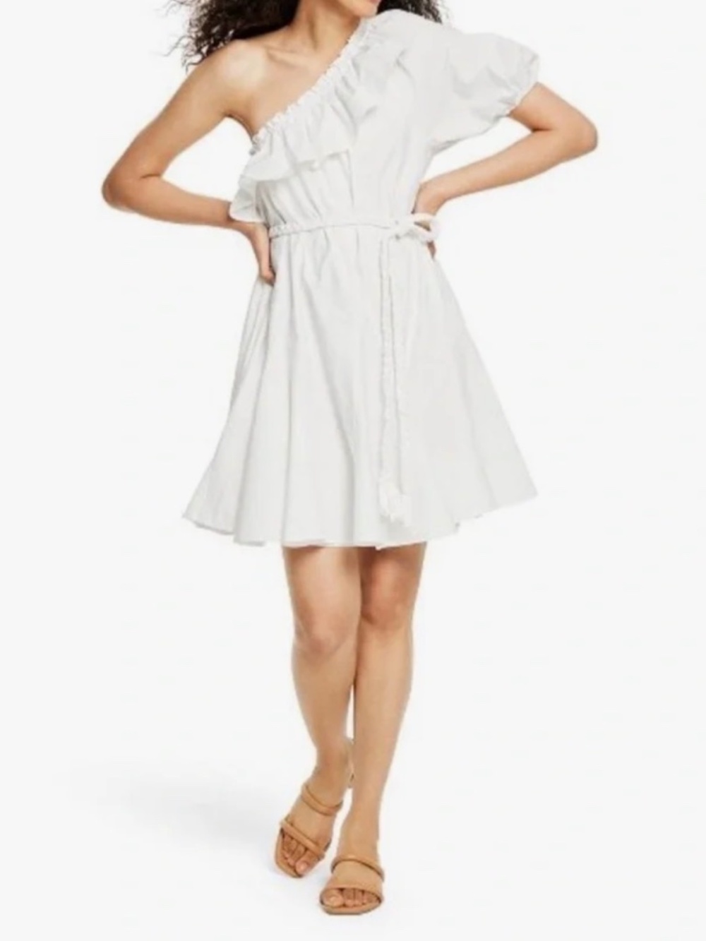 NWT  Rhode X Target Rope Tie Belt One Shoulder Ruffle Mini Dress White XL